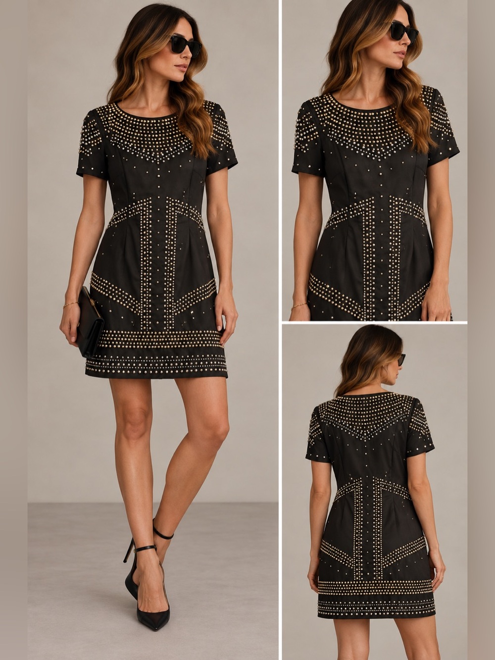 French Connection Black Mini Dress with Silver Studs